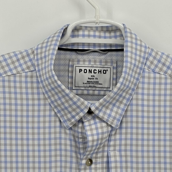 Poncho The Catfish Long Sleeve Shirt 2XL Outdoors Fishing Plaid Blue Gray Vent - Picture 2 of 12